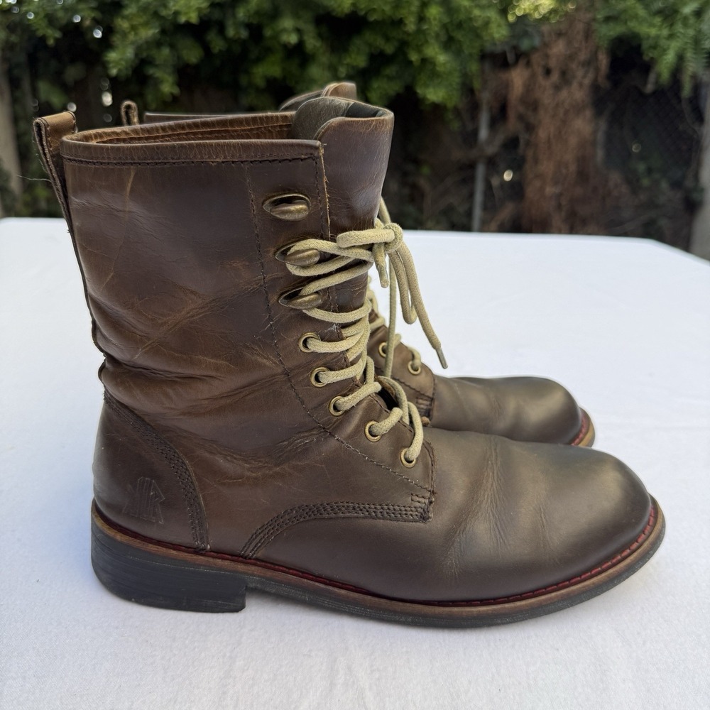 KLR Heritage Original Leather 8" Biker Boot Sz 10.5 Brown Red Stitching Combat